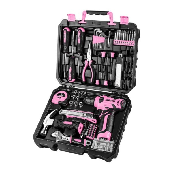 DEKOPRO Drill & Tool Set with 8V Pink Cordless Drill